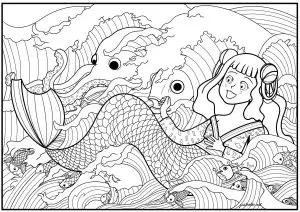 Mermaid surrounded by waves