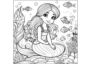 Beautiful mermaid and fish