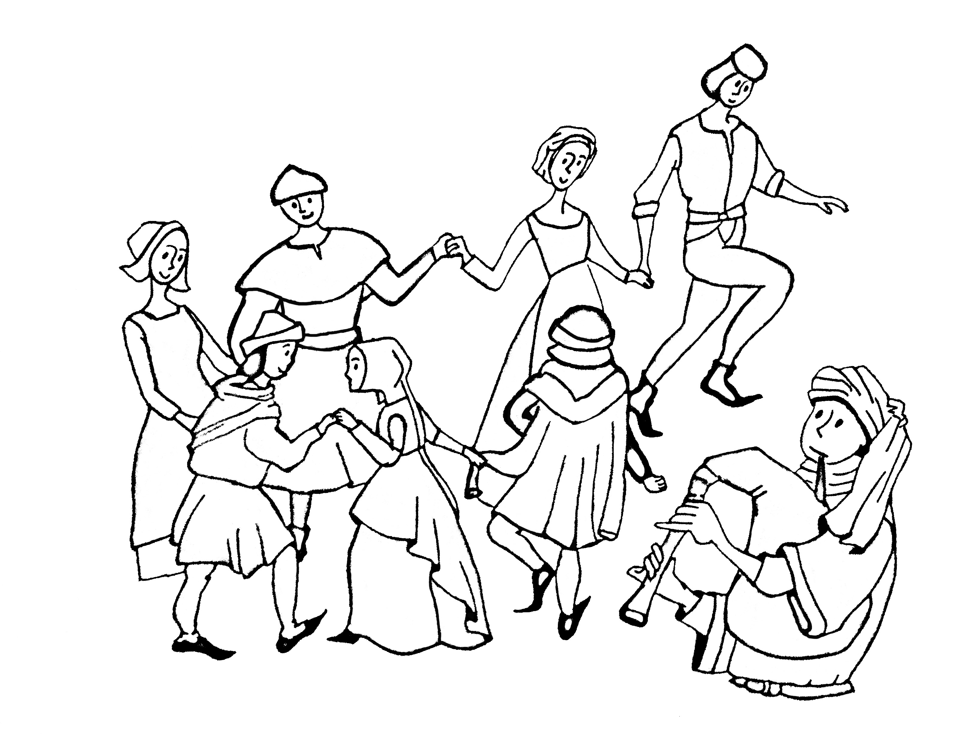 Drawing of a traditional dance in the Middle age