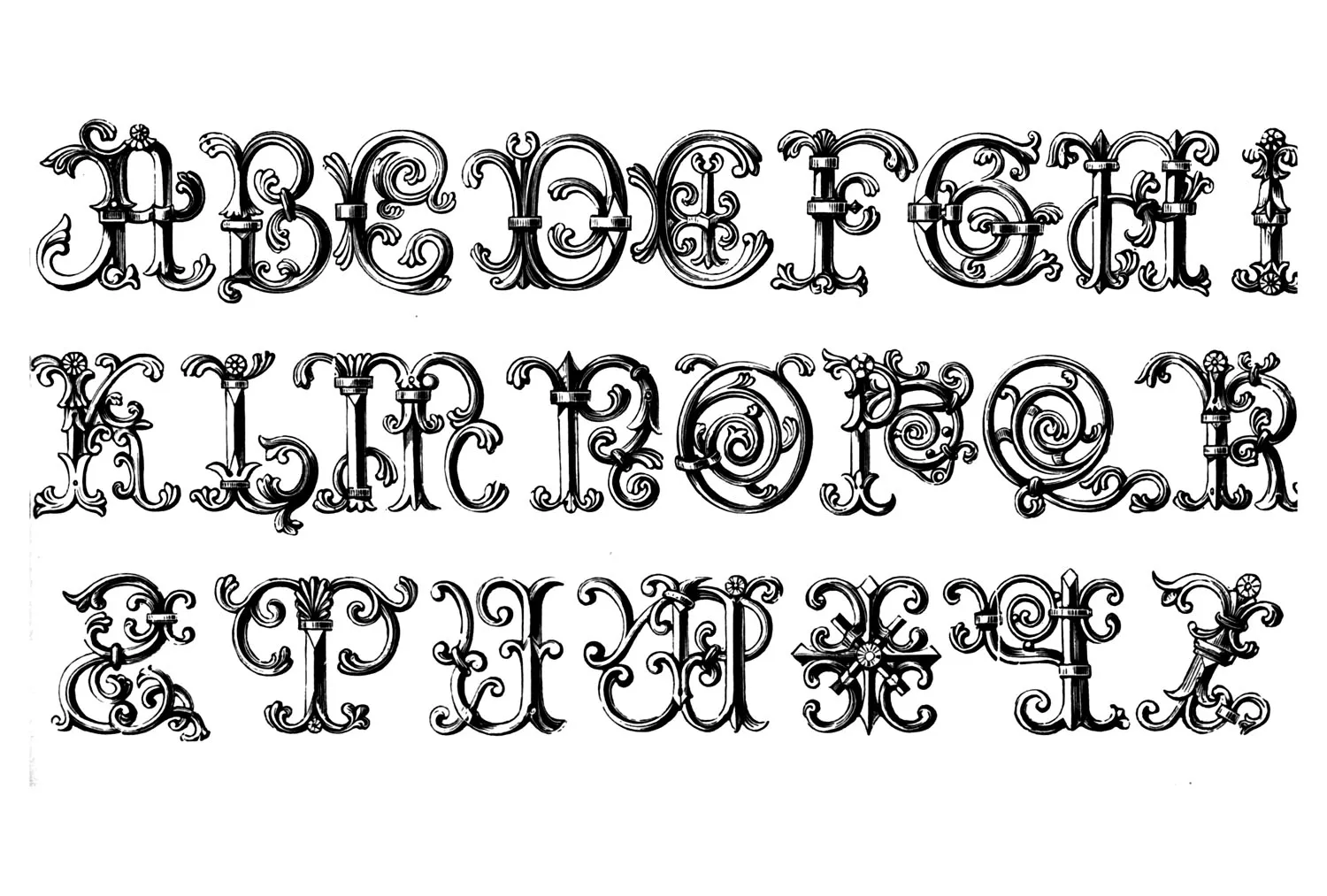 Medieval alphabet (Printable Middle age Coloring Page for adults)