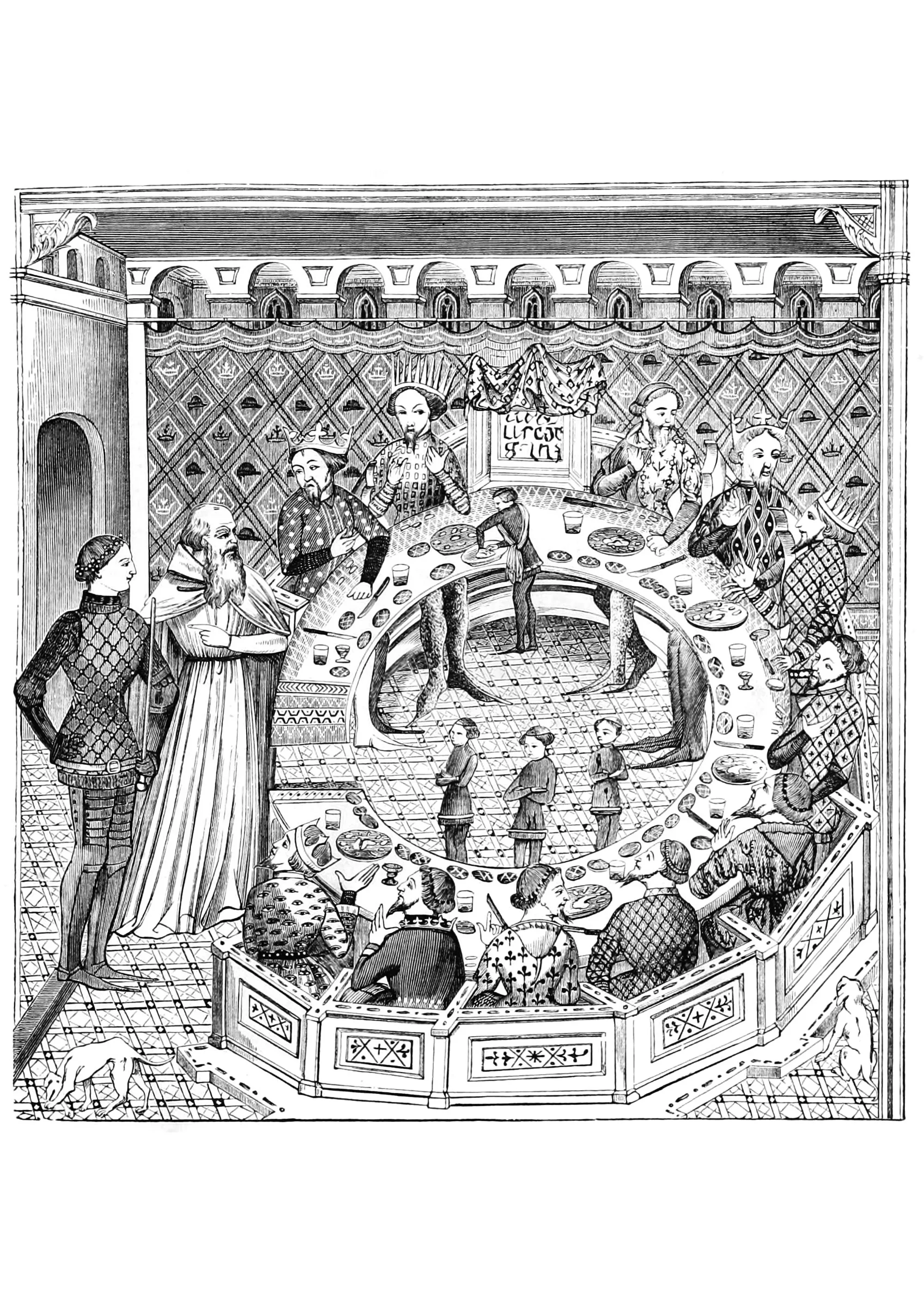 The Knights of the Round Table, with King Arthur (Printable Middle age Coloring Page for adults)