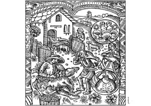 Farm scene in the Middle Ages