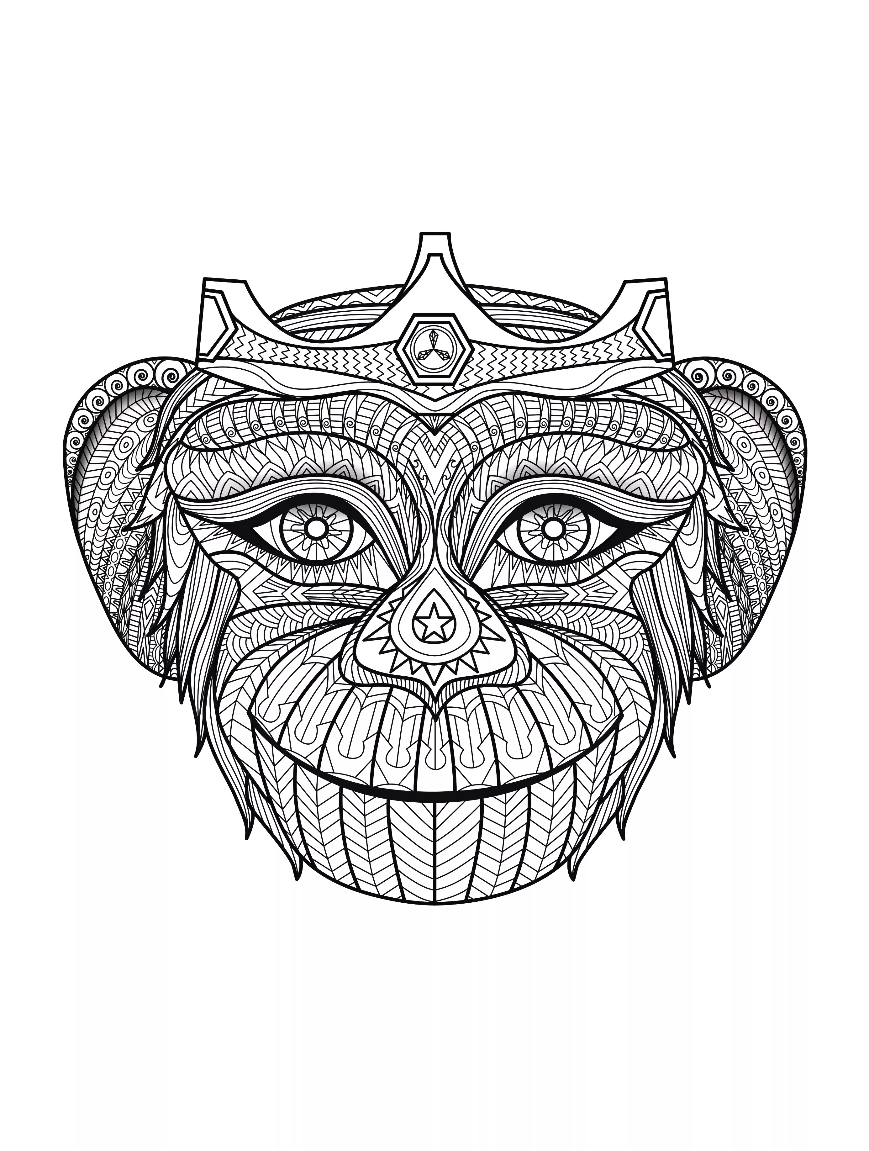 Monkey head (Printable Coloring Page for adults)