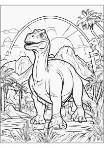 Large dinosaur with mountains in the background