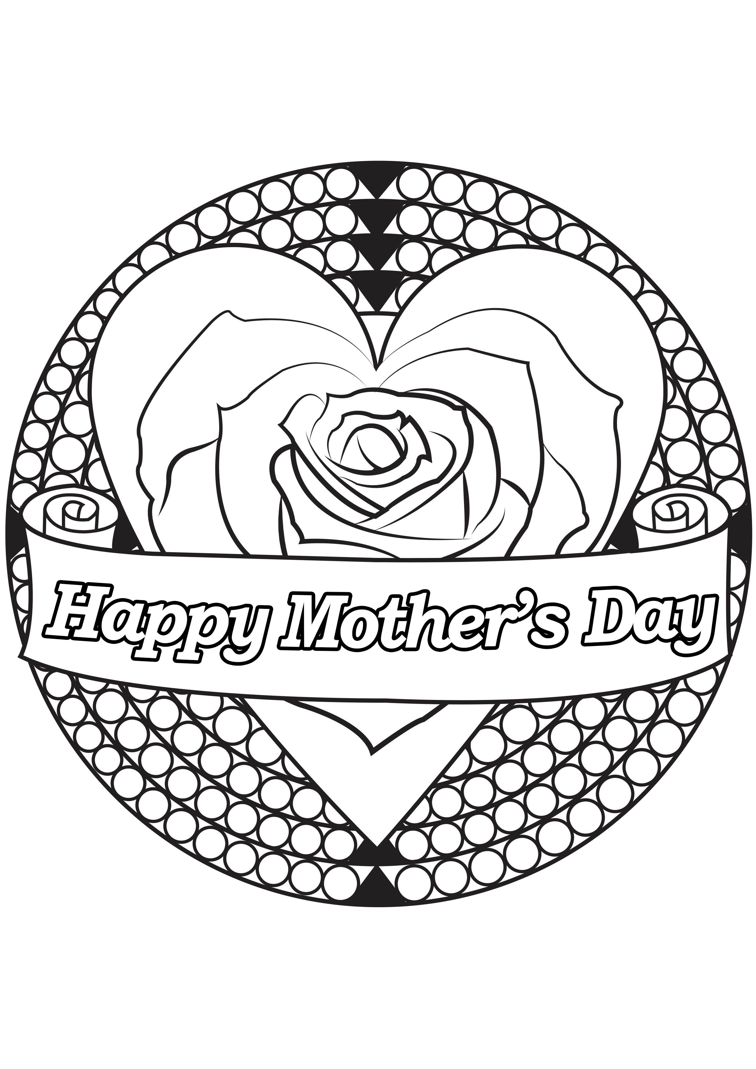 Mother's day coloring page : heart & rose, Artist : Allan