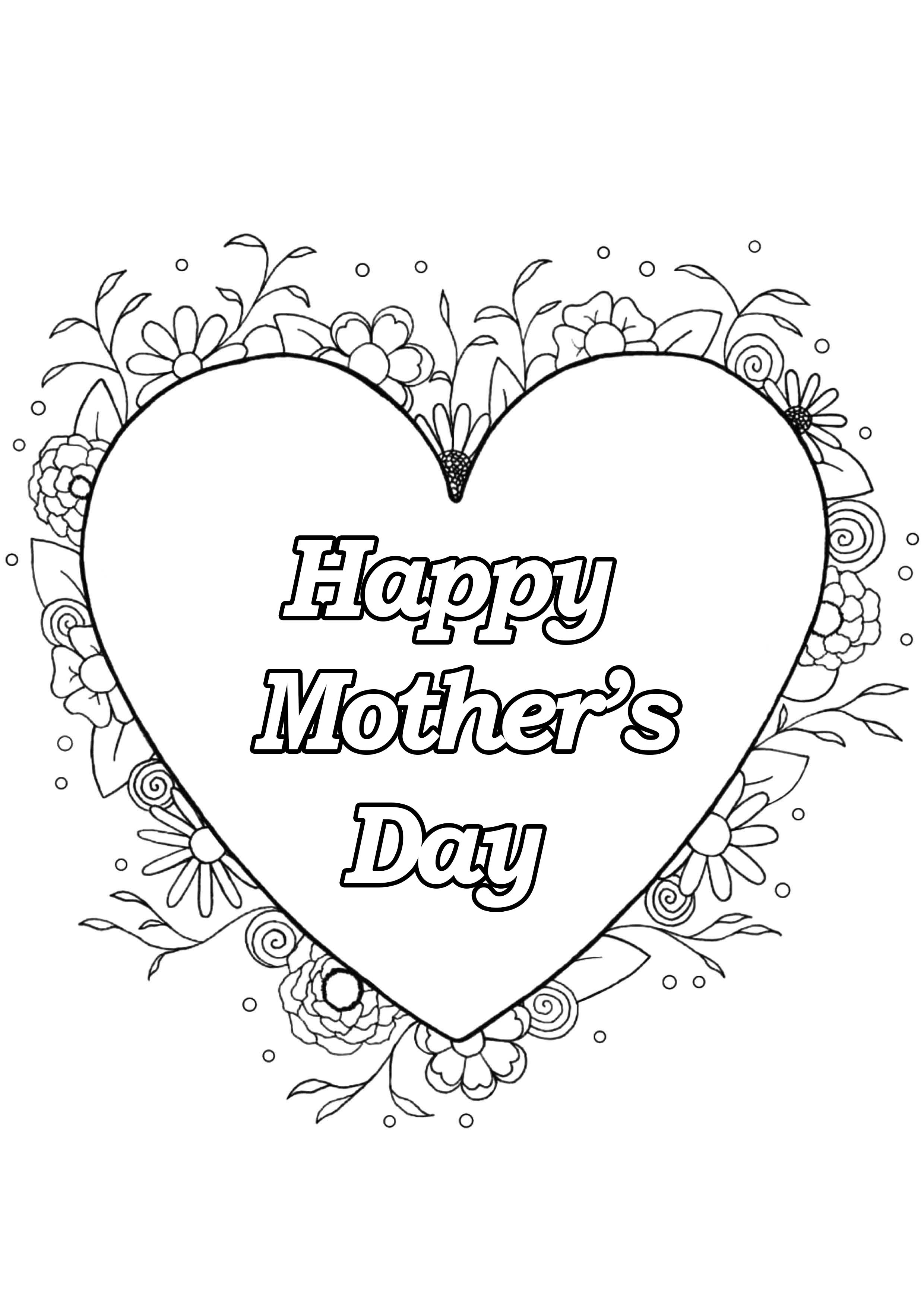 Mother's day coloring page : Heart & Flowers