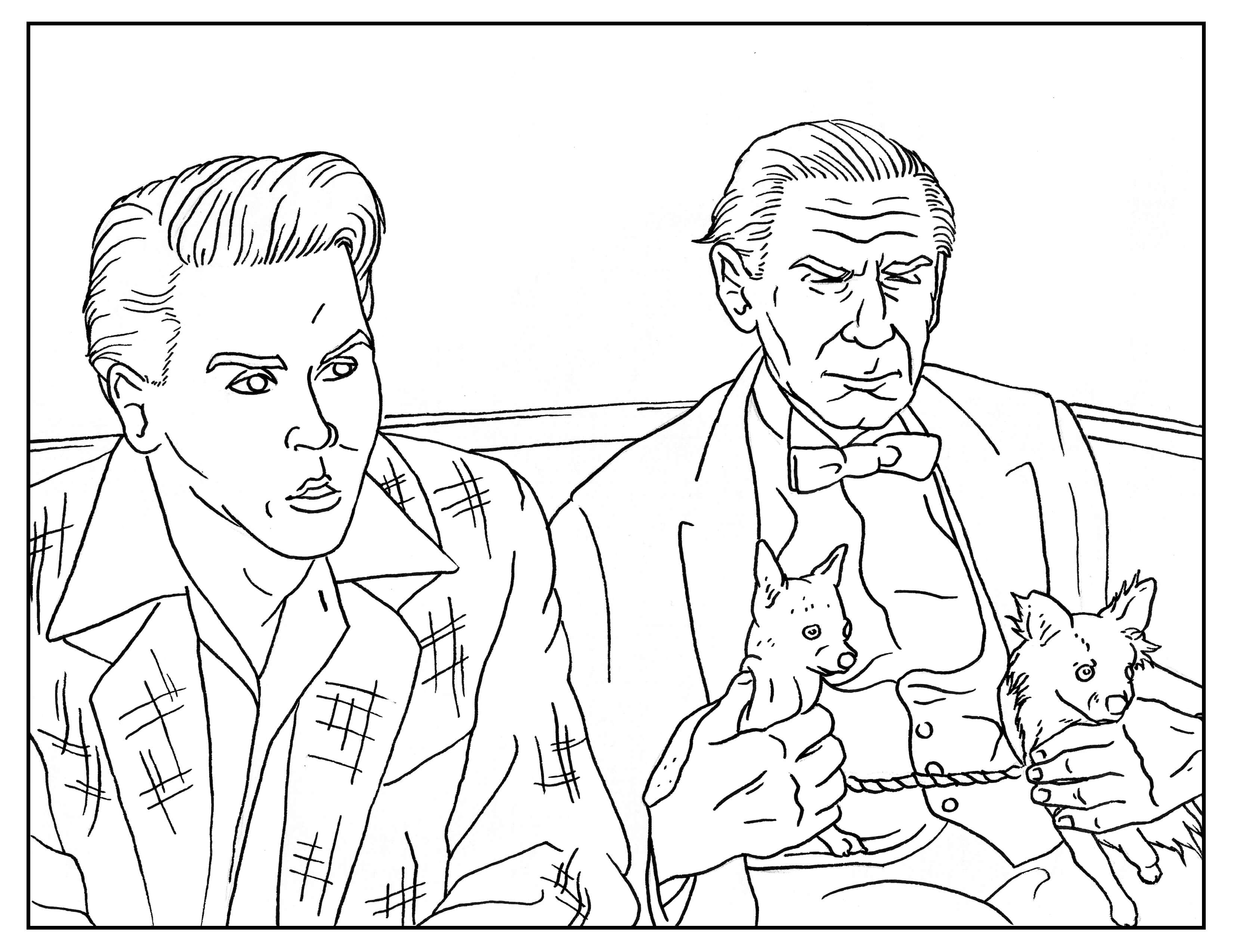 Coloring page inspired by Tim Burton's movie Ed Wood, with Johnny Depp
