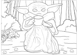 Printable Movie Coloring Page for adults : Grogu / Baby Yoda (The Mandalorian)