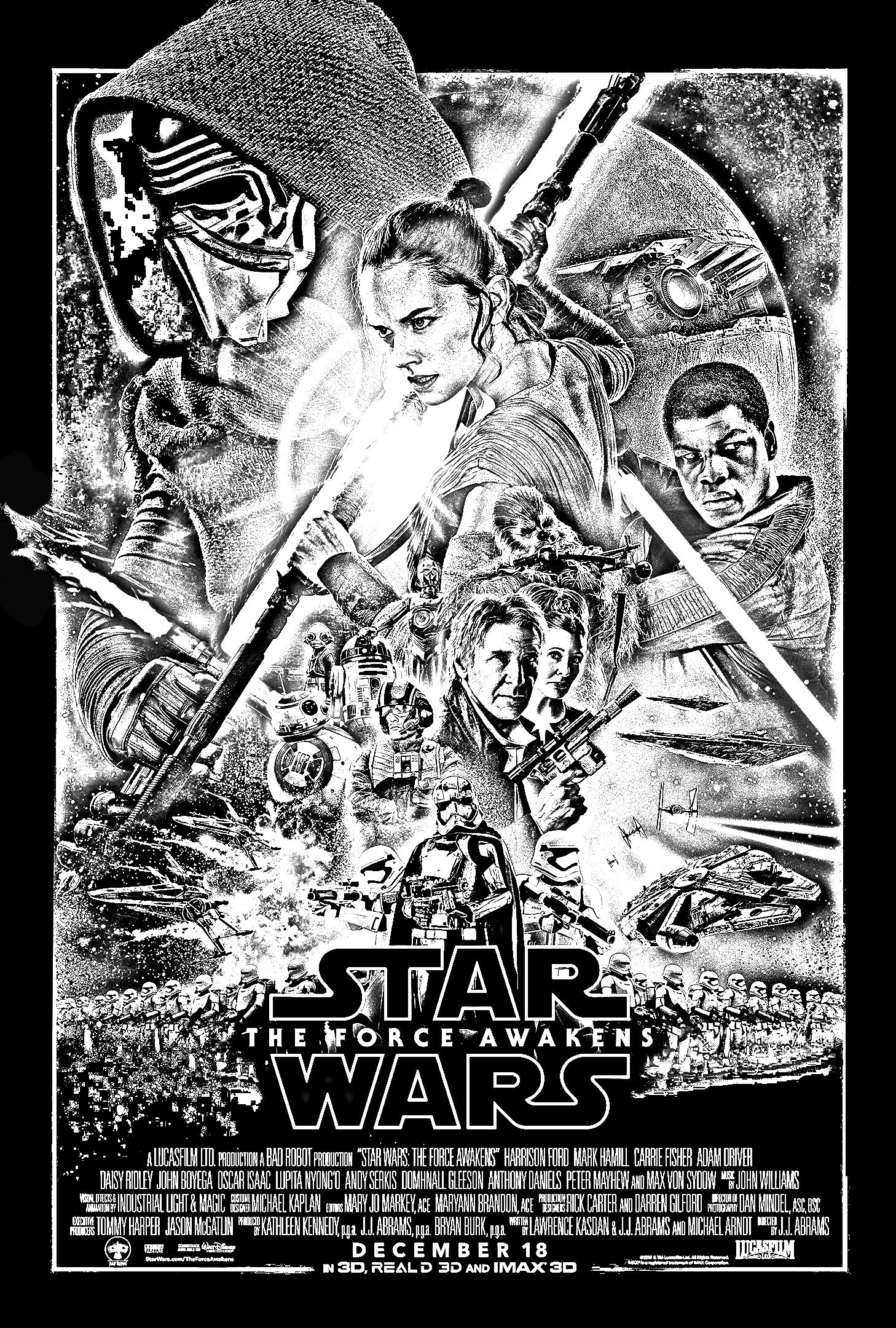 Coloring page inspired by the Movie poster of Star Wars The force awekens