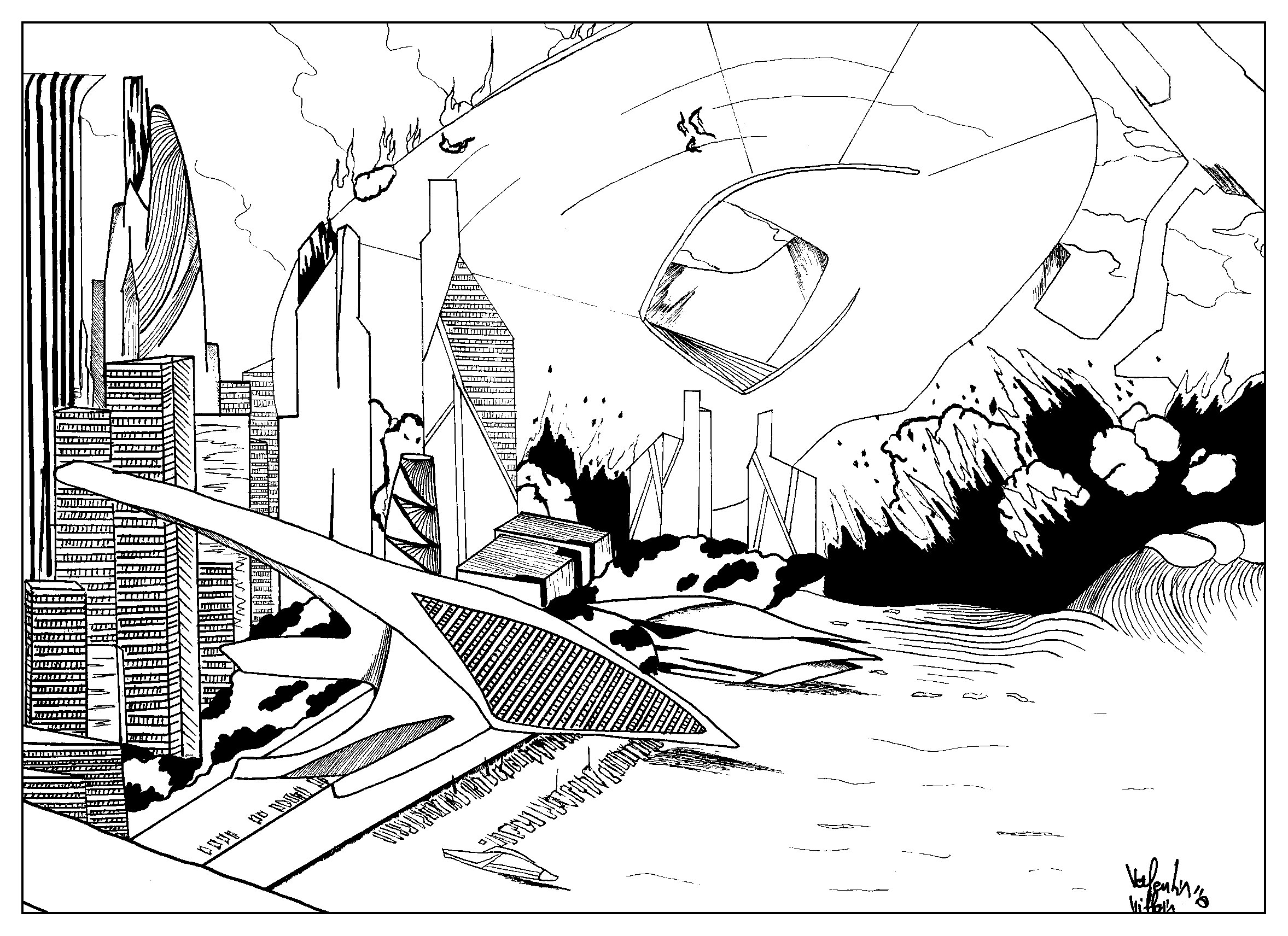 Coloring page inspired by the last scene of the movie Star-Trek into Darkness