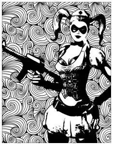 Printable Harley Quinn complex coloring sheets for adults
