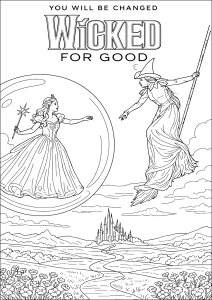 Wicked: For Good (2025) - Elphaba and Glinda, crossed destinies in the Land of Oz (Movie Coloring Page)