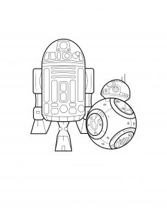 Coloring page inspired by Star Wars featuring BB8 and R2D2 (Movie Coloring Page)