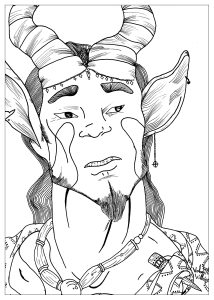 Coloring page adult draw satyre by valentin