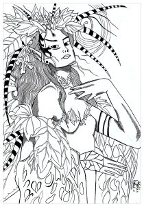 Printable Myths & legends Coloring Page for adults : Fairy-nature-for-valentin