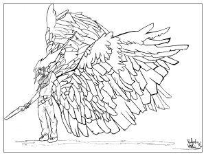 Coloring page adult draw Man wings by valentin