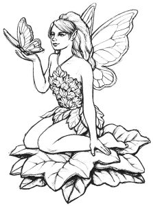 Coloring page fairy and butterfly