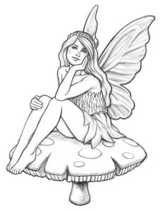 Printable Myths & legends Coloring Page for adults : Fairy in her dreams