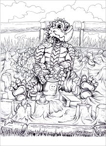 Printable Myths & legends Coloring Page for adults : Rocky the dinosaur