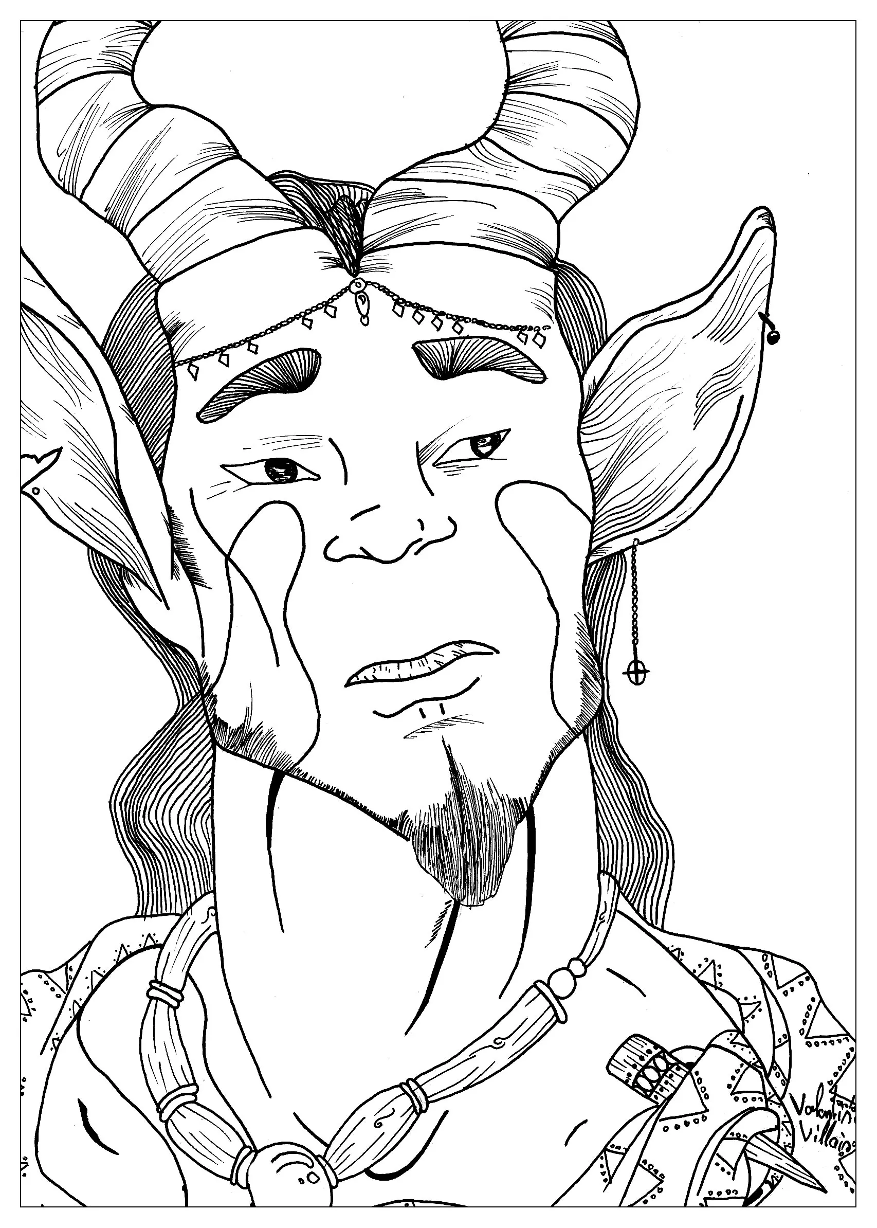 Draw satyre by valentin (Printable Myths & legends Coloring Page for adults)