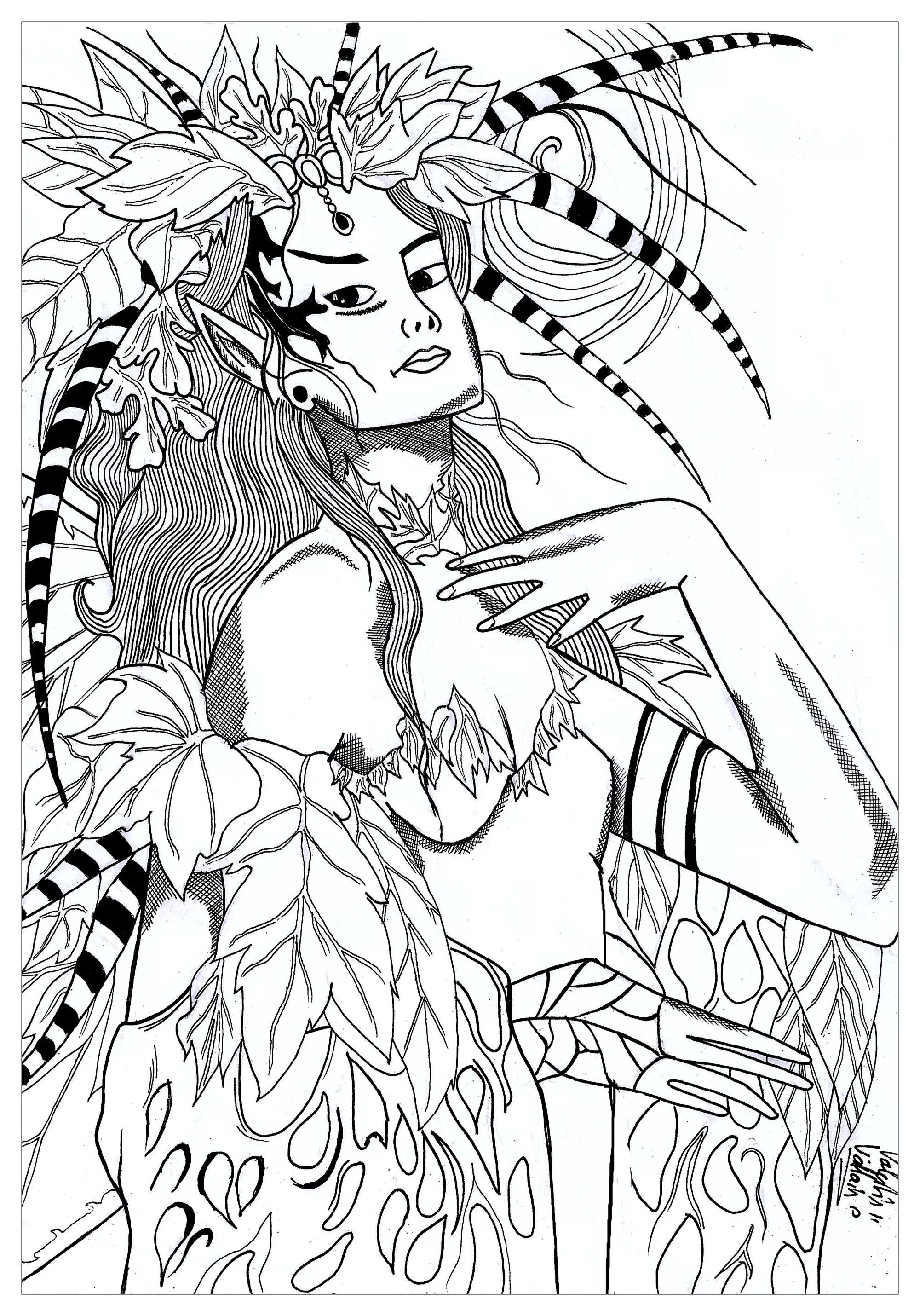 Fairy nature for valentin (Printable Myths & legends Coloring Page for adults)
