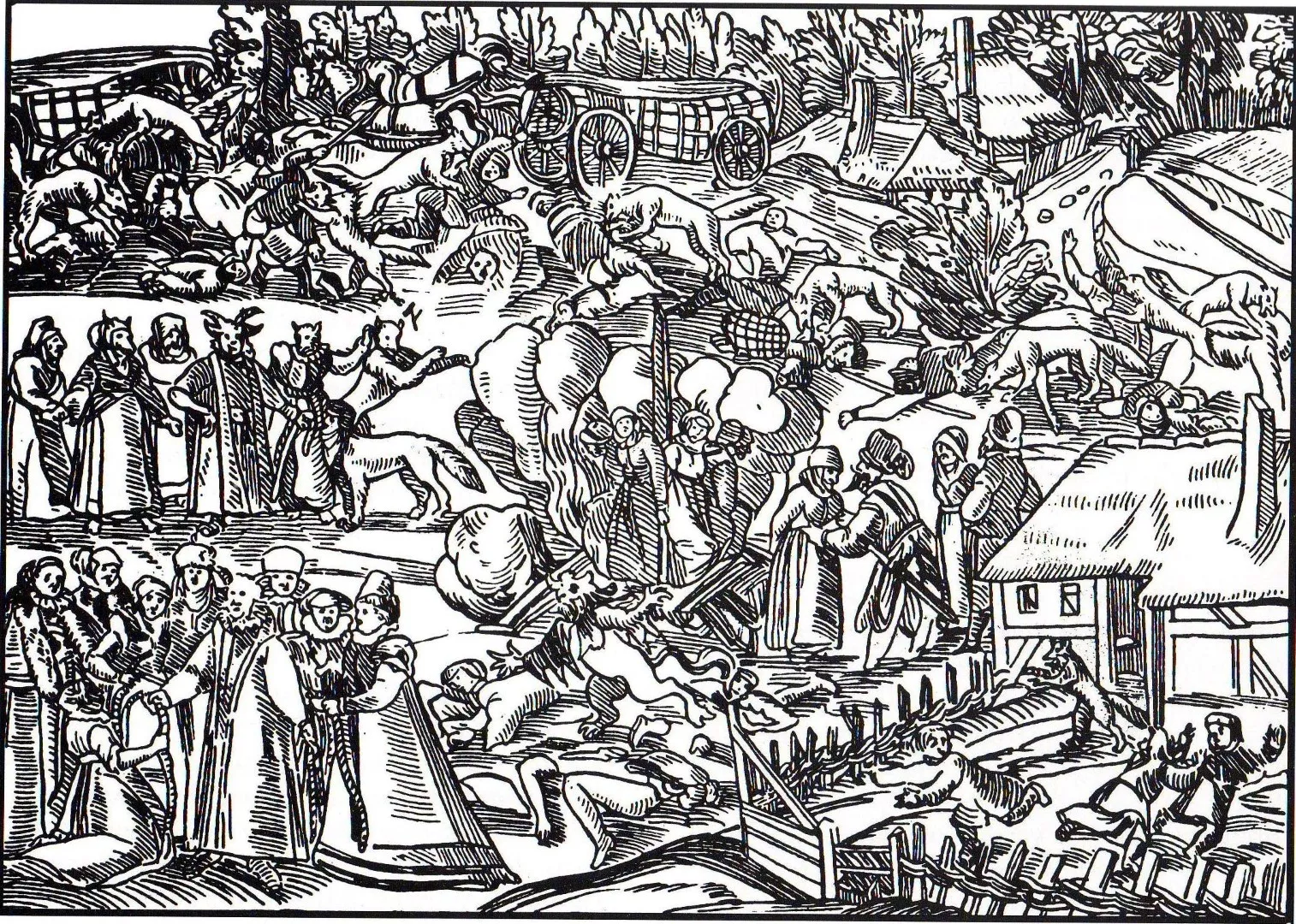 Engraving depicting a witch Sabbath scene (Printable Myths & legends Coloring Page for adults)