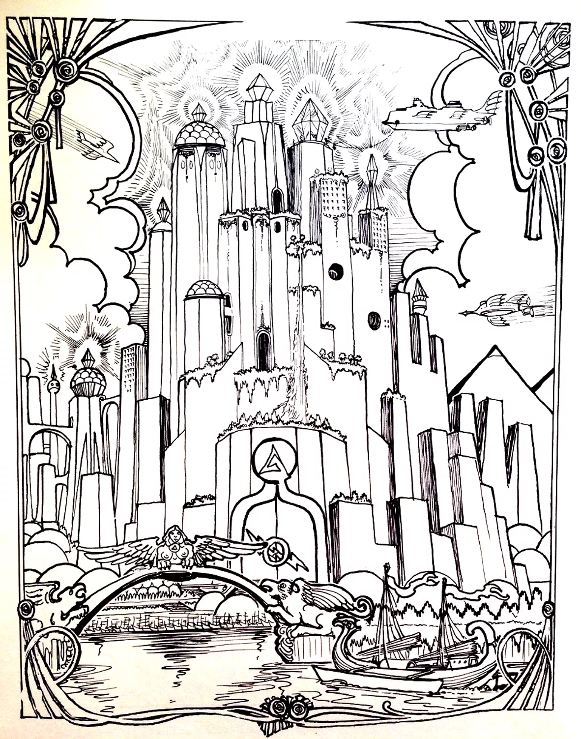 City atlantide (Printable Myths & legends Coloring Page for adults)