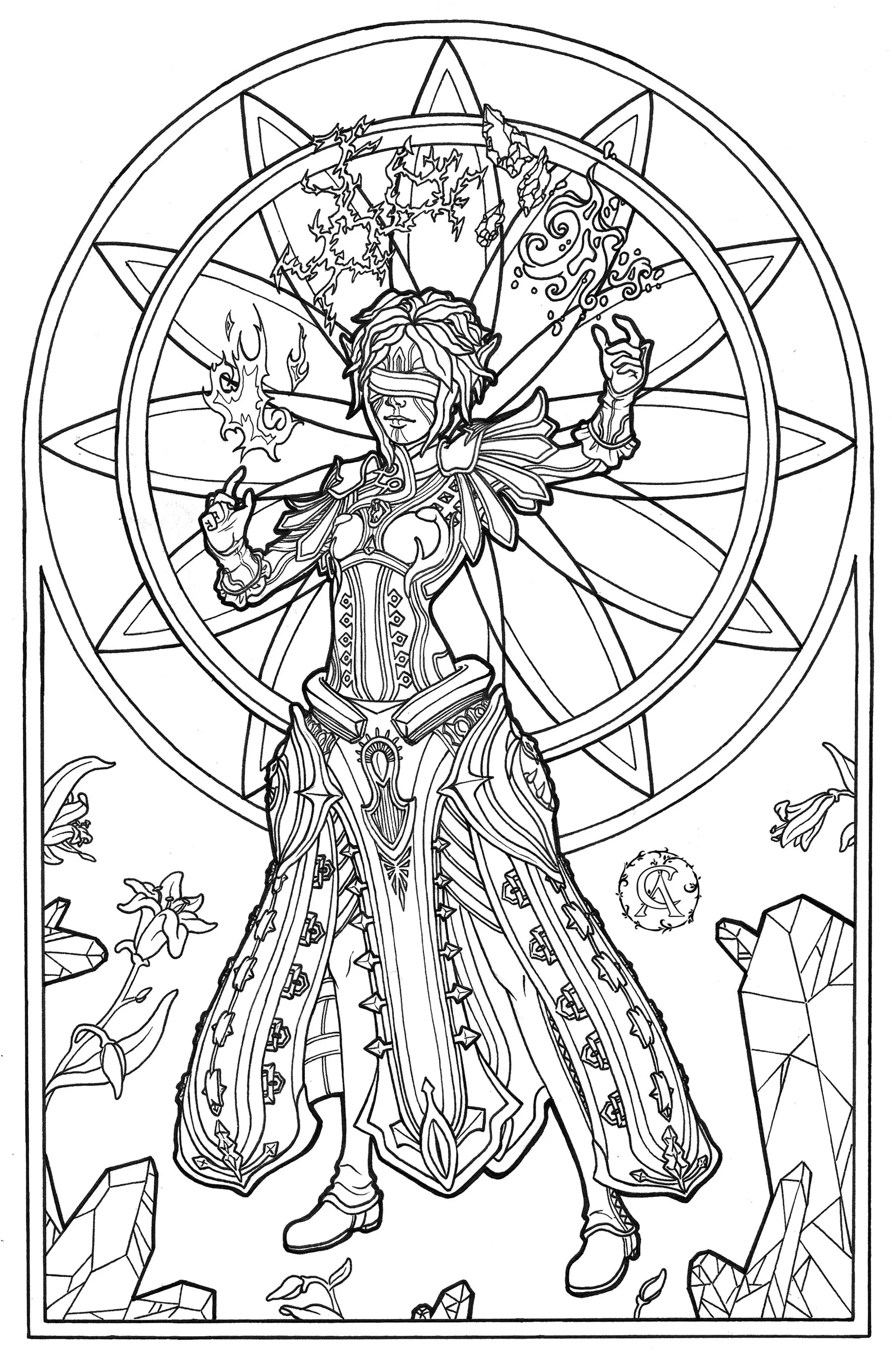 The magician (Printable Myths & legends Coloring Page for adults)