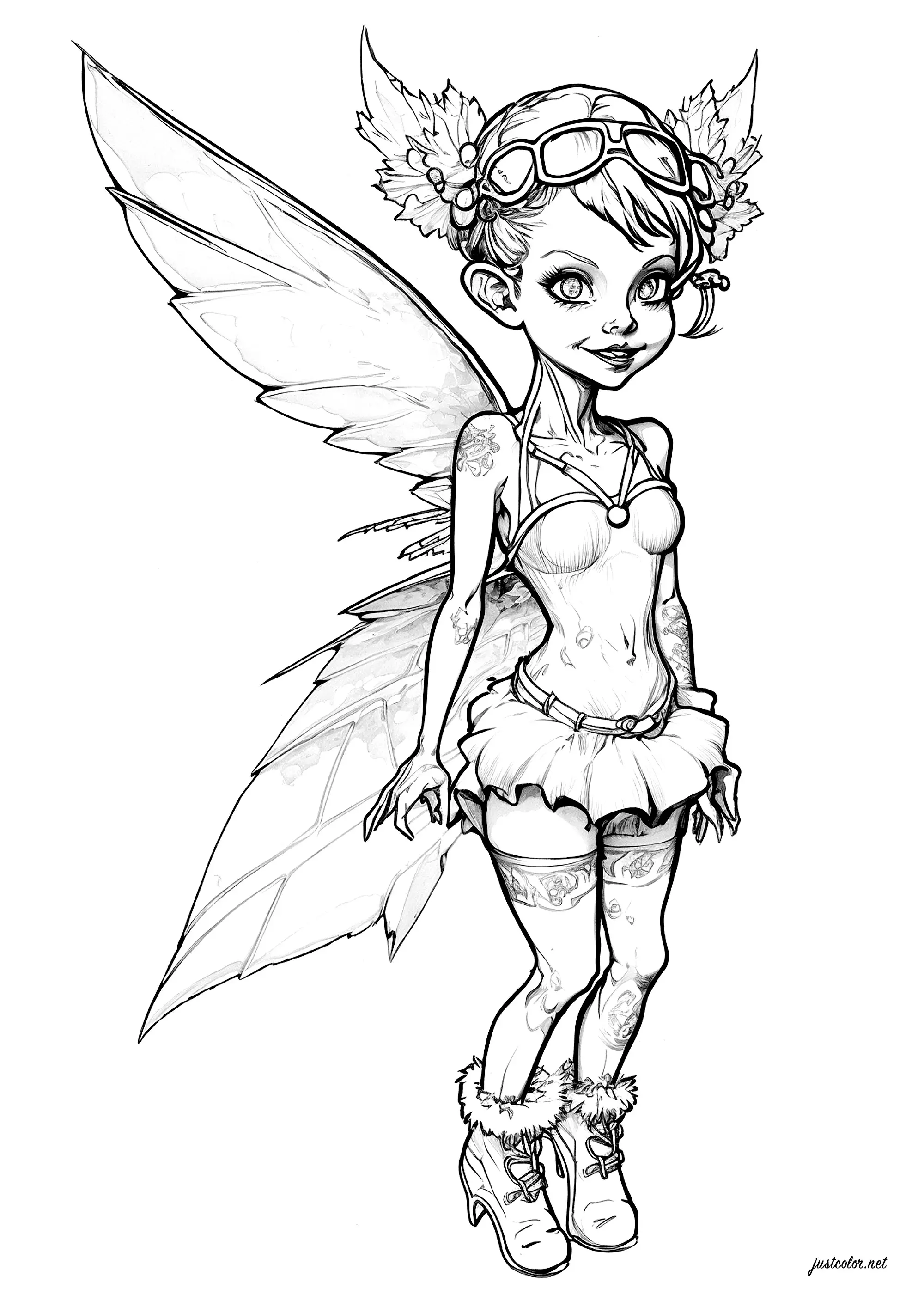 Pretty little fairy (Printable Myths & legends Coloring Page for adults)