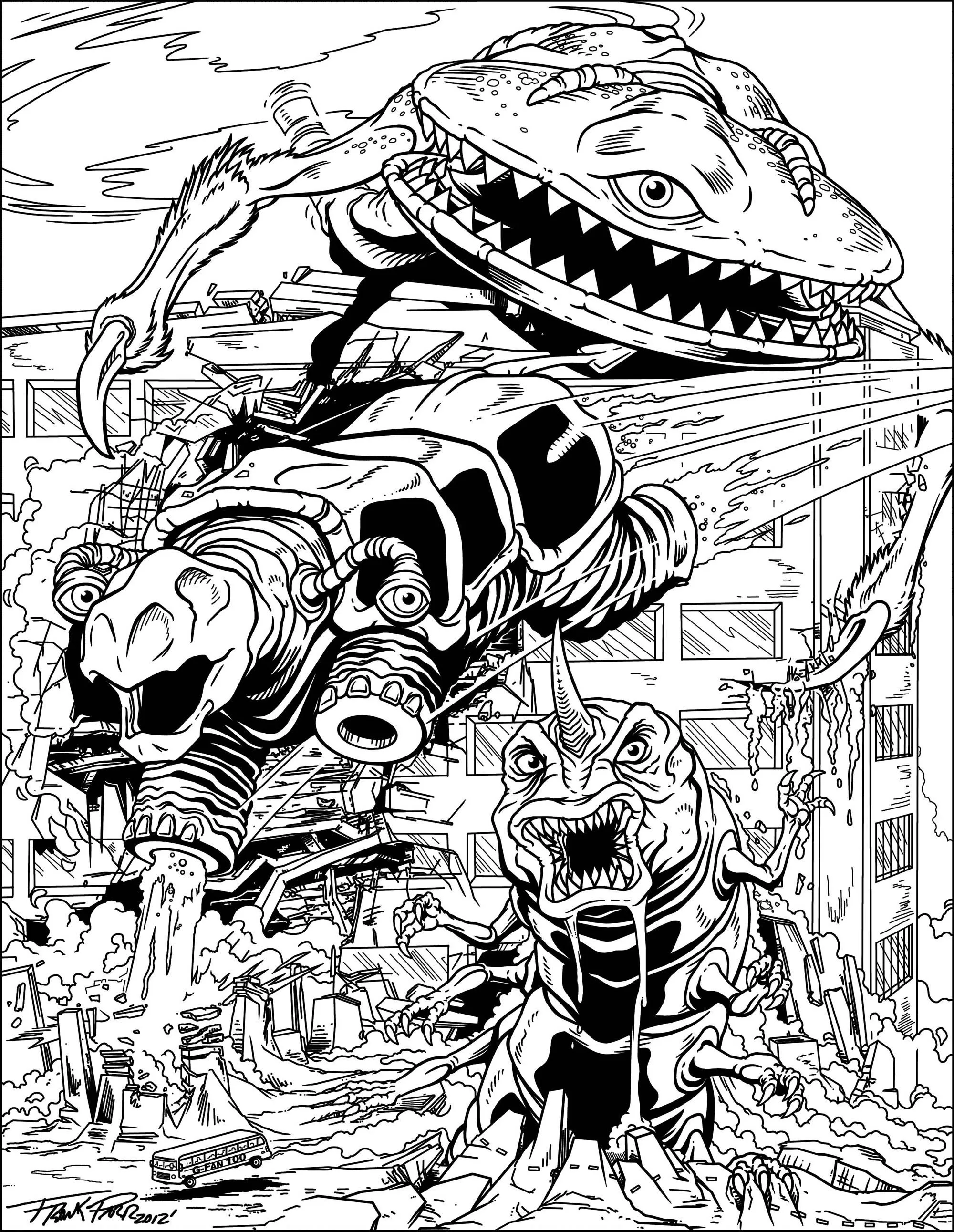 Big monsters (Printable valentin Coloring Page for adults)