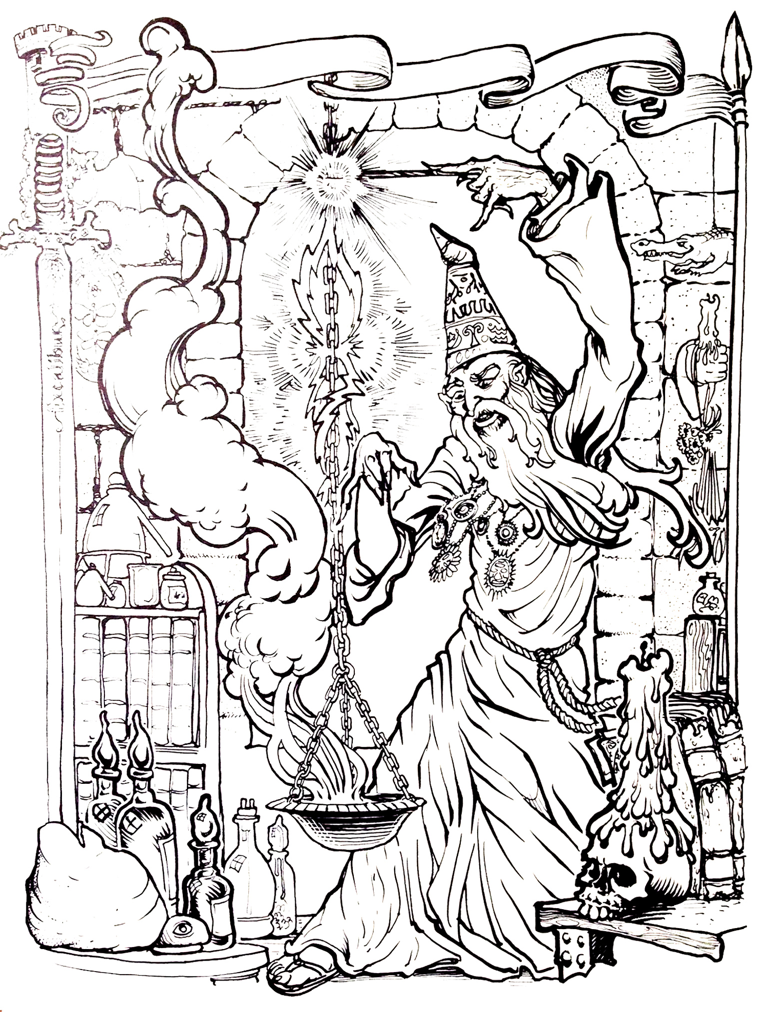 Drawing to print & color of the great Merlin