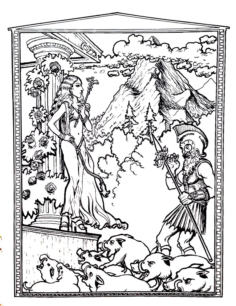 Scene of Homer's Odyssey (Printable Myths & legends Coloring Page for adults)