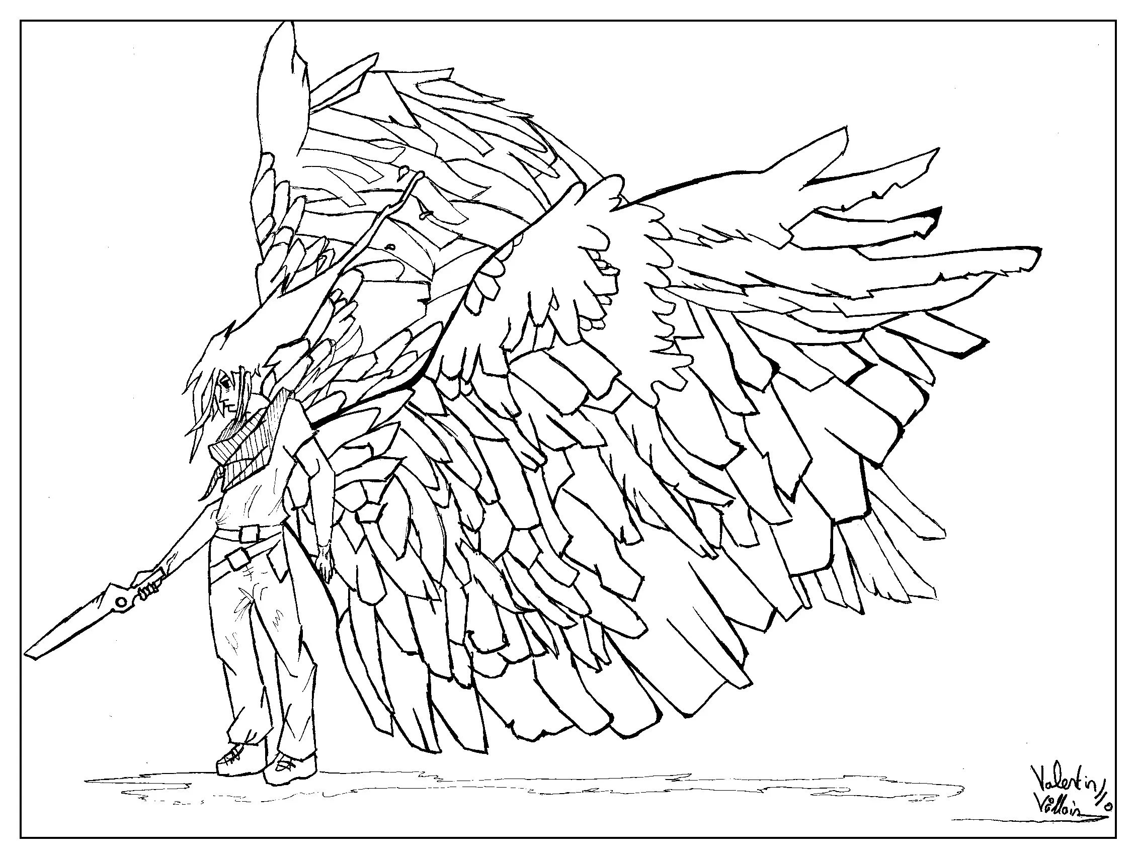 Draw Man wings by valentin (Printable Myths & legends Coloring Page for adults)
