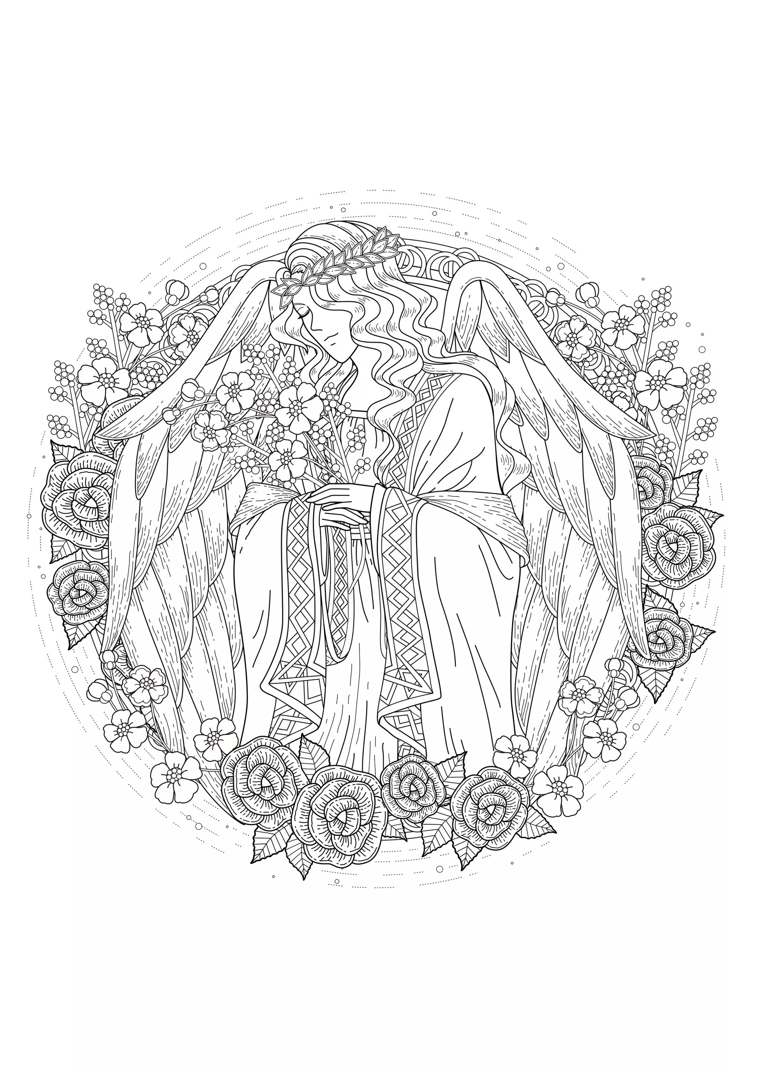Angel (Printable Myths & legends Coloring Page for adults)