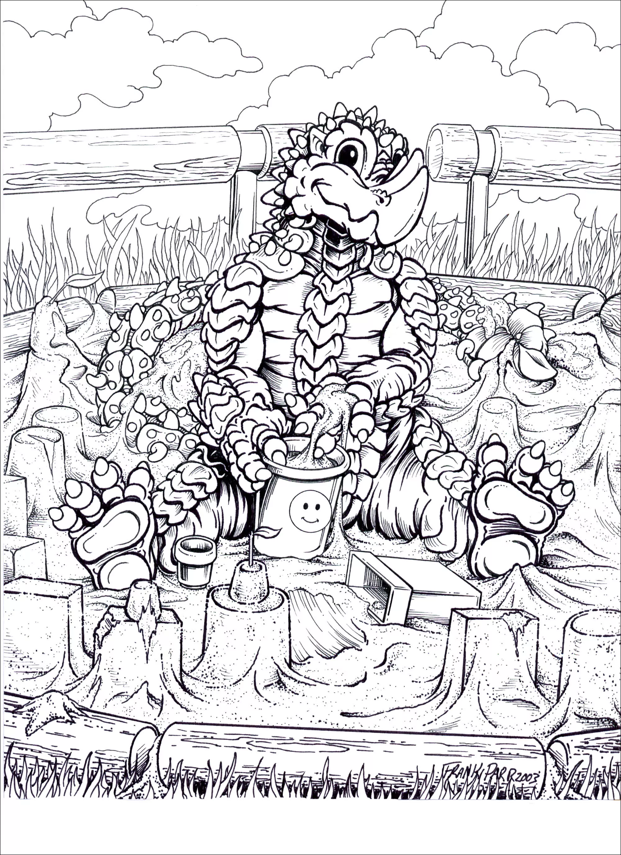 Rocky the dinosaur (Printable Art Coloring Page for adults)