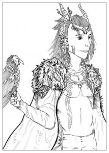 Coloring page adult Coloring Folconerr elven by valentin