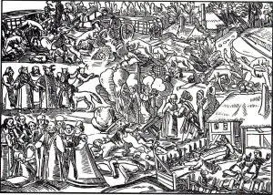 Engraving depicting a witch Sabbath scene