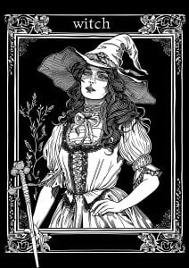 Tarot card with bewitching witch