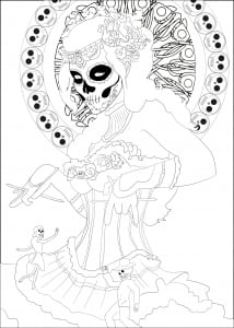 Coloring page inspired by the Mexican celebration "Día de los Muertos" (Myths & legends Coloring Page)