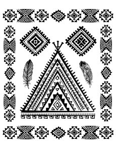 Coloring page native american abstract symbols and feather