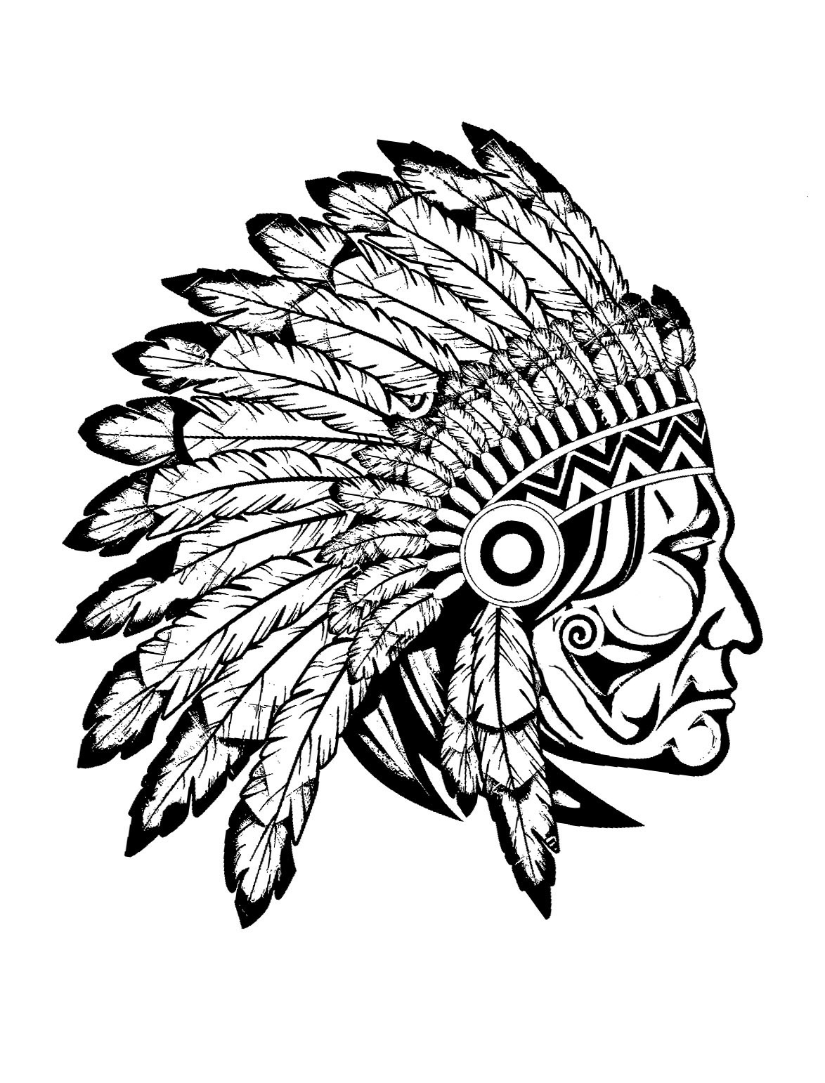 Profile view (drawing) of a great Indian chief