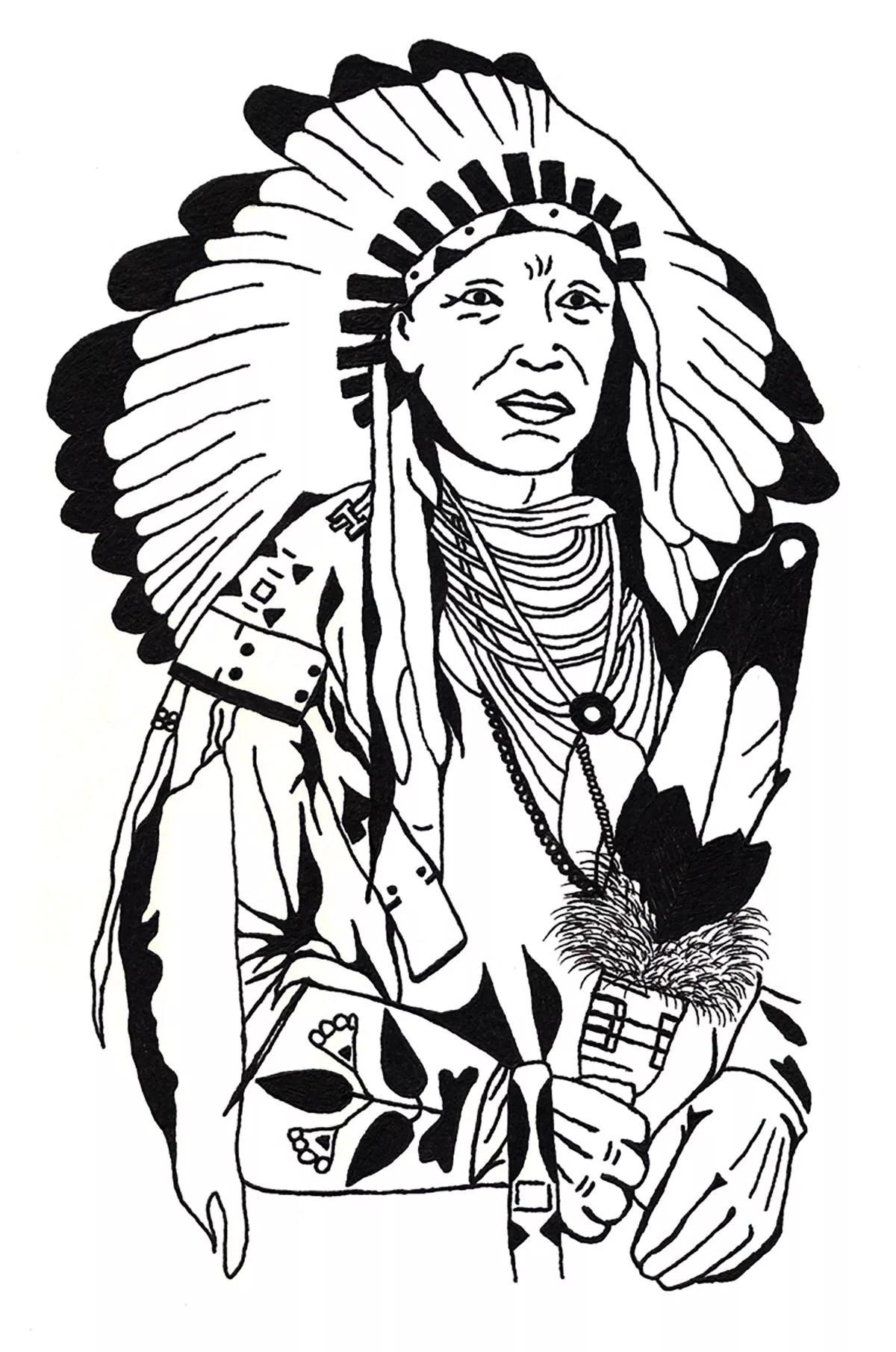 American Indian Chief (Printable Native American Coloring Page for adults)