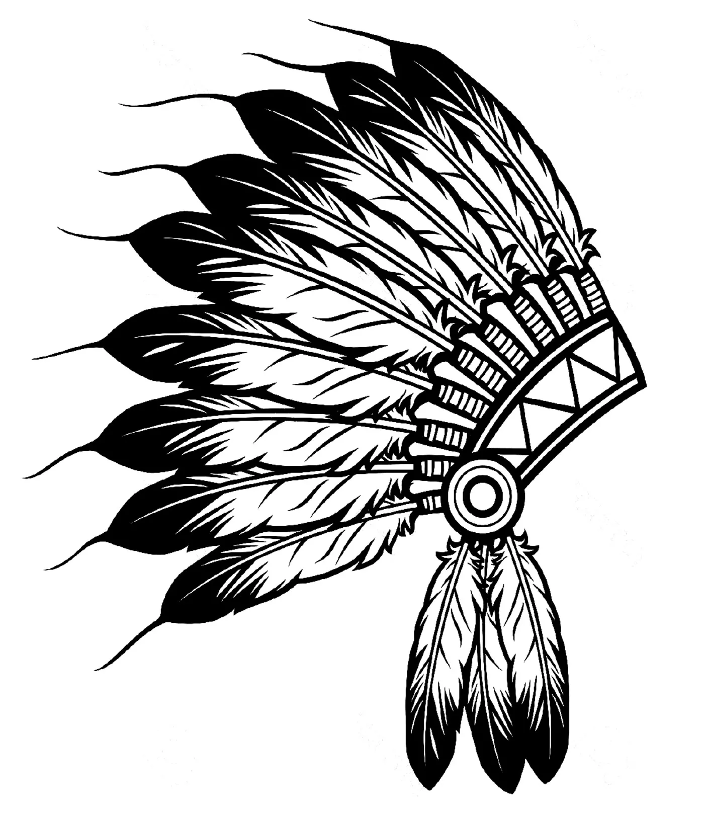 Indian-feather-hat (Printable Native American Coloring Page for adults)