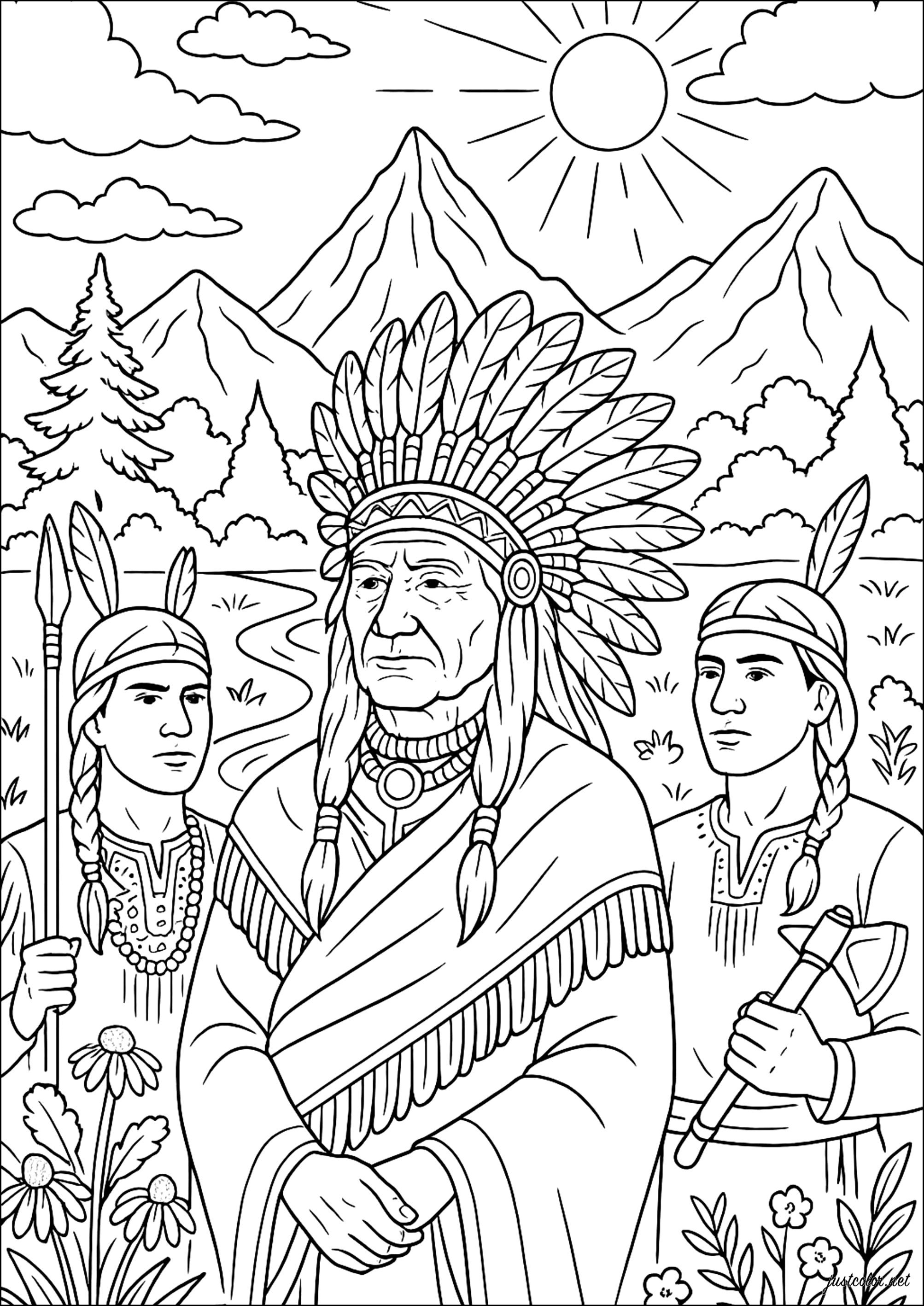 Native American Wisdom and Traditions (Printable Coloring Page for adults)
