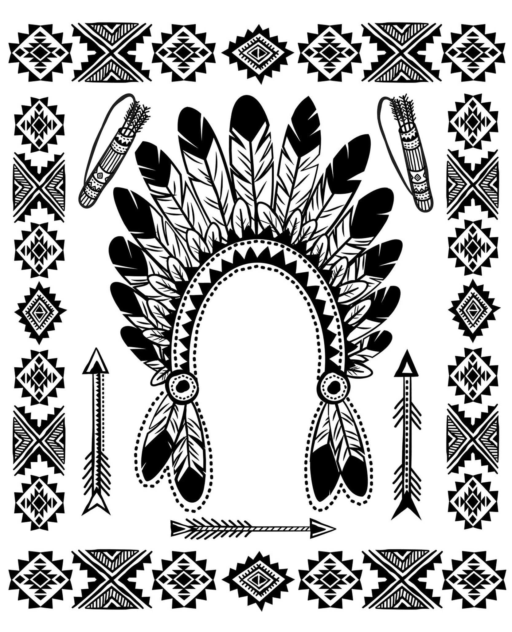 Native american indian chief headdress  Native American Adult Coloring Pages