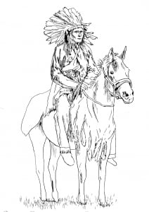 Coloring adult native american on his horse