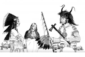Three Indians (Native American Coloring Page)