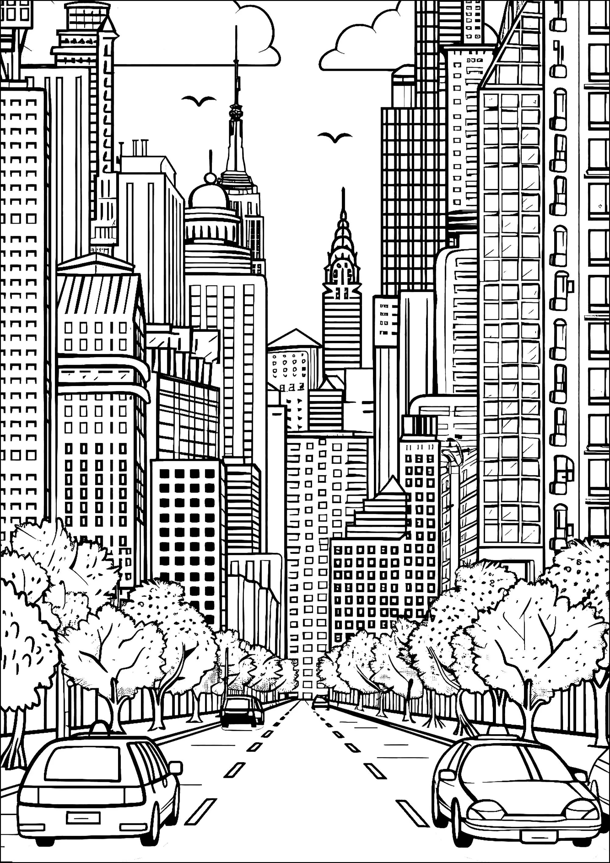 New York City Street (Printable Coloring Page for adults)