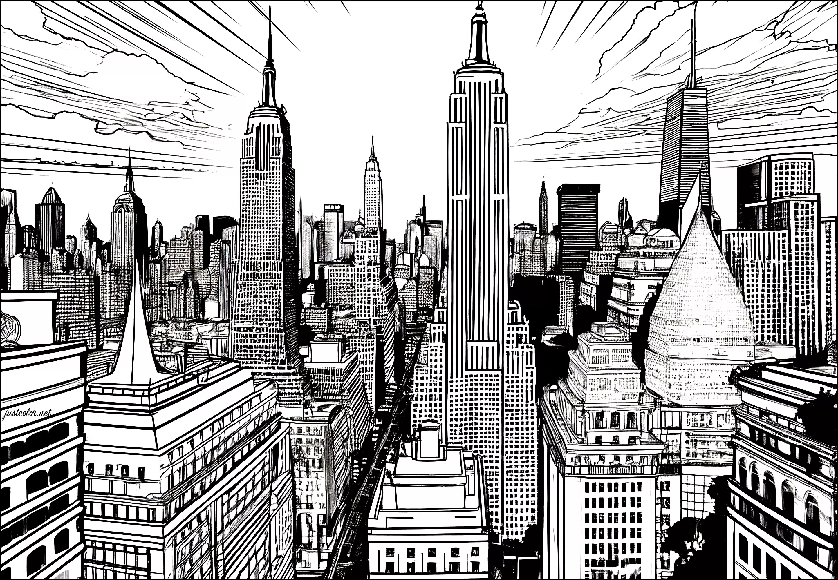 Central view of Manhattan (Printable New York Coloring Page for adults)