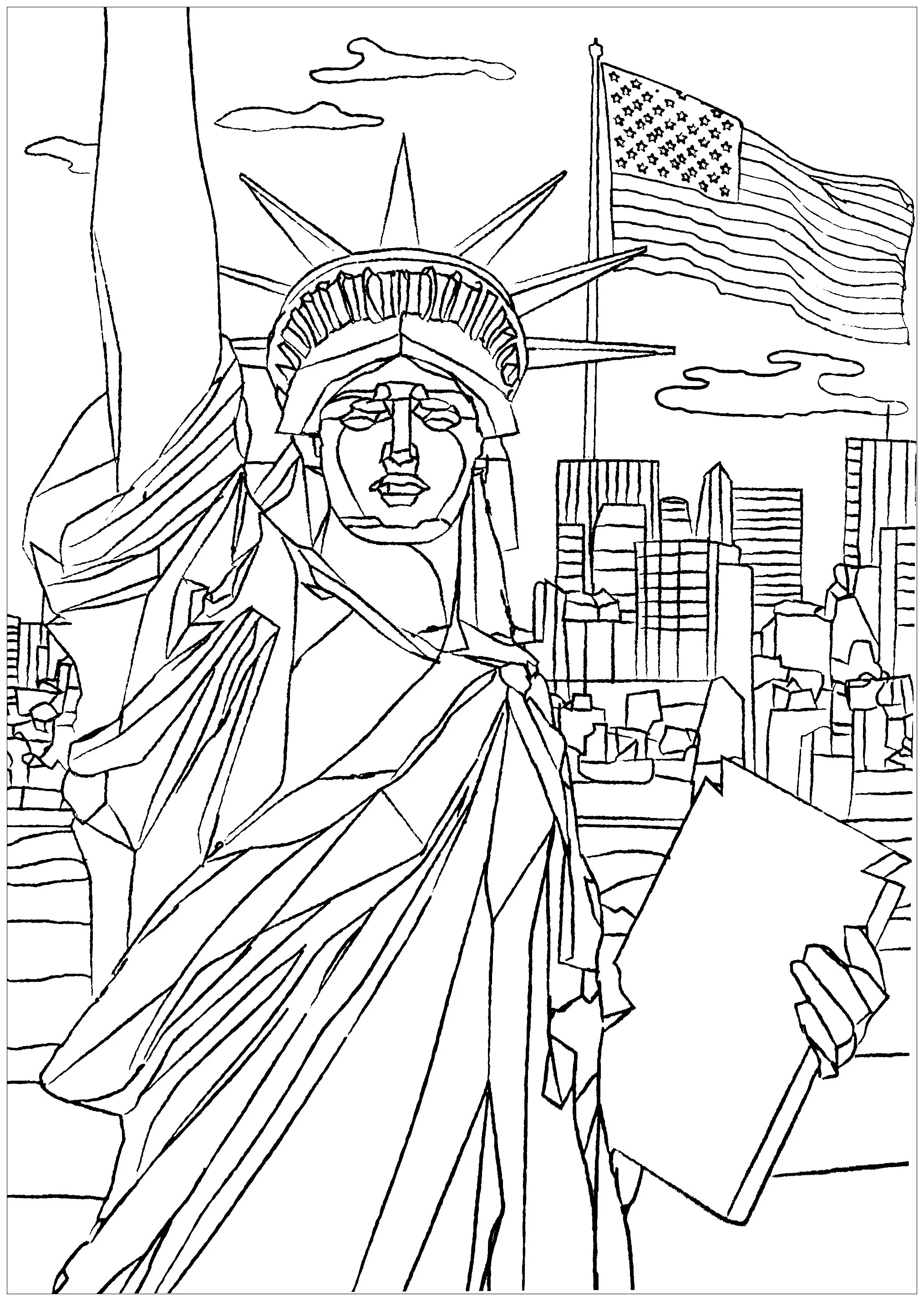 Statue of Liberty, in New York (Printable Coloring Page for adults)